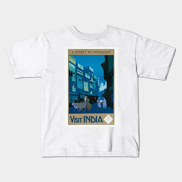 Visit India Vintage Travel Poster Restored Kids T-Shirt by vintagetreasure